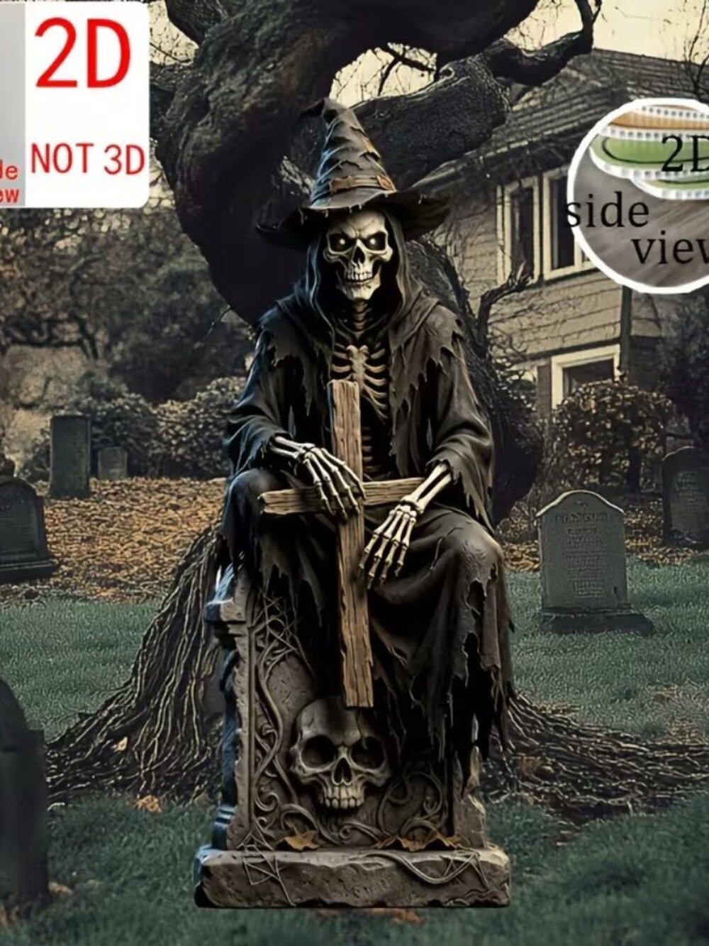 2D Flat, Large-Sized Halloween Gothic Skull Tombstone Garden Decoration